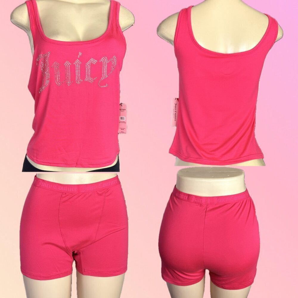 Juicy Couture XL Rose Pink Scoop Neck Studded Logo Crop Tank & Boxer Shorts Set